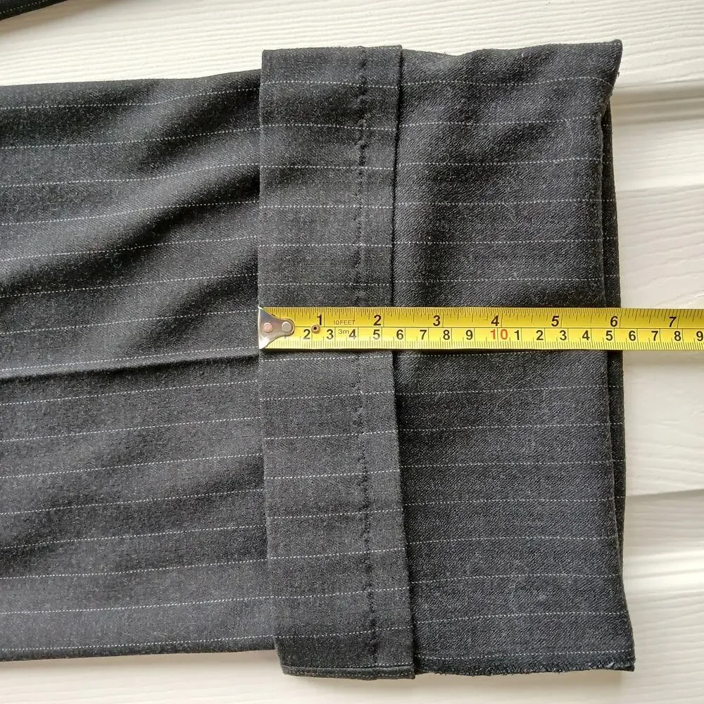 Karen Kane Black Pinstripe Slacks 14 self hemmed 27" inseam short warm comfy - Picture 10 of 13